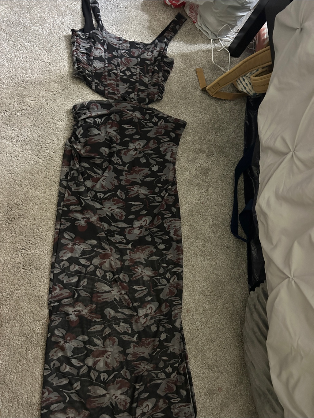 Free People Black Floral Maxi Two-Piece Dress Set